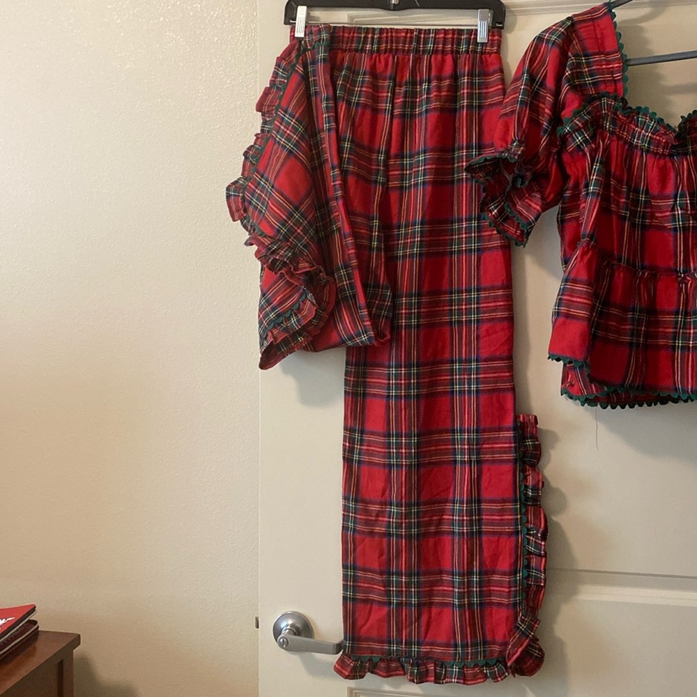 Plaid pajamas or loungewear.
